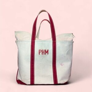 🎈Vintage Script Tag LL Bean Boat & Tote Red Canvas Bag Large 60s 70s USA